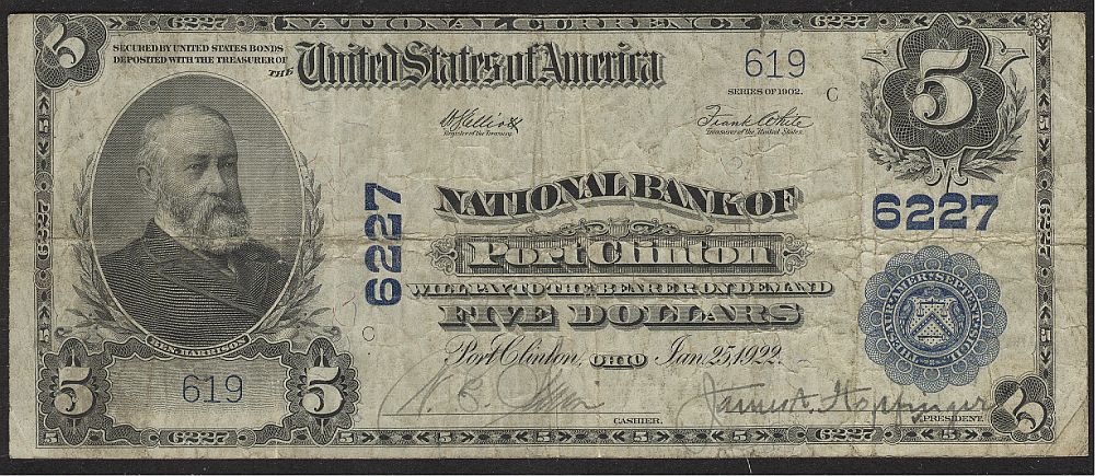 Port Clinton, Ohio,  Ch.#6227, National Bank of Port Clinton, 1902PB $5, 619